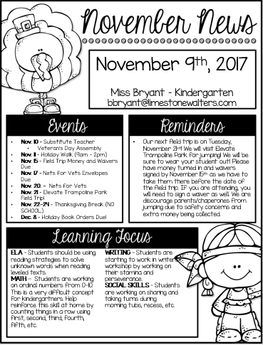 Newsletters - Miss Bryant's Kindergarten